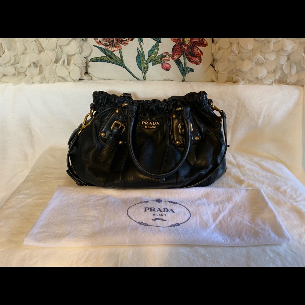Prada Black Soft Calf Leather Shopping Tote